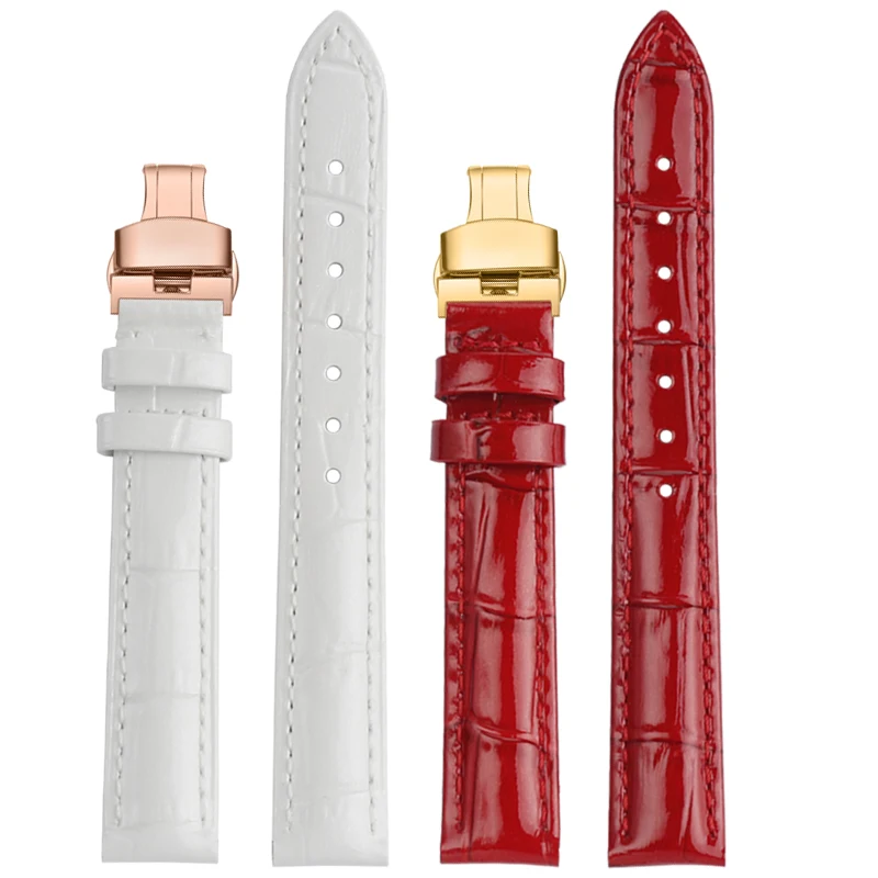 Wine Red Glossy Leather Watch Strap - 18mm Universal Women's Accessory