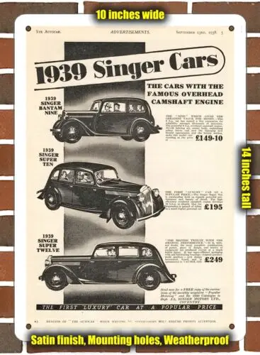 

Металлический знак-1939 Singer Nine, десять и двенадцать-10x14 дюймов