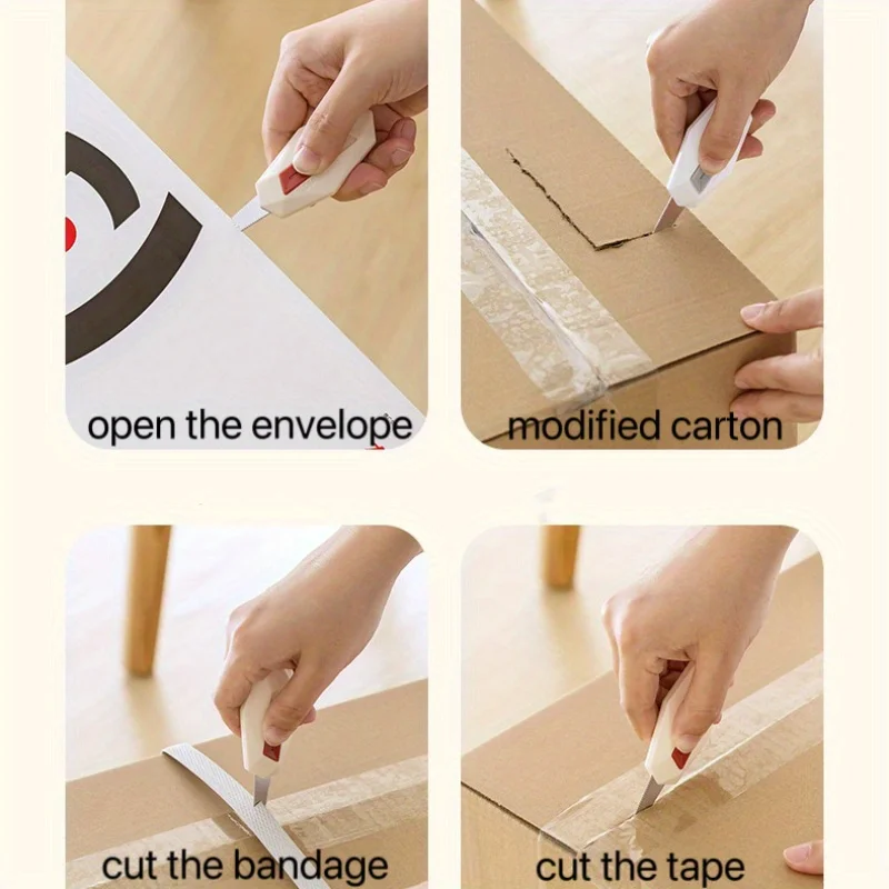 3Pcs secure portable box cutter with key chain-self-retracting, magnetic refrigerator hook for easy access to parcels, letters