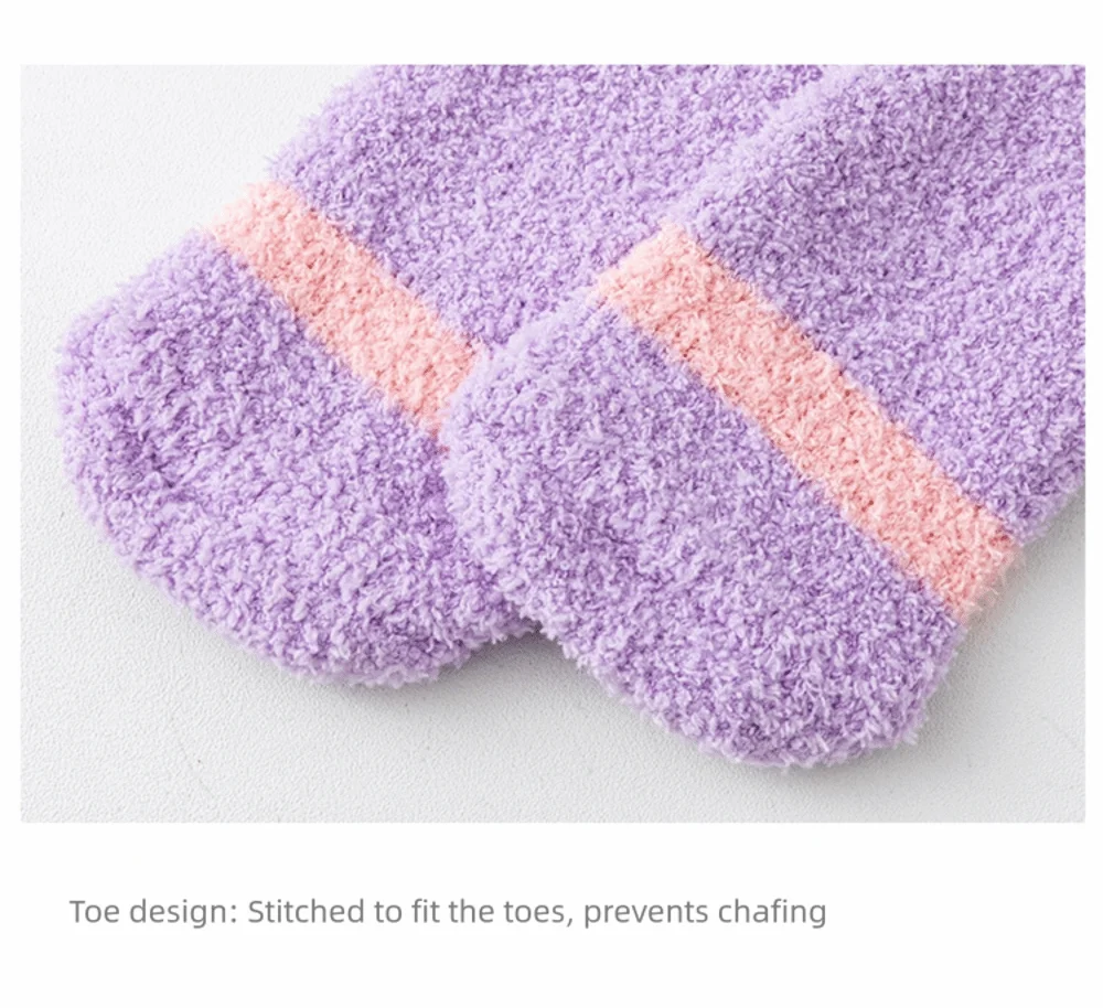 Weiche, warme, gestreifte Strümpfe aus Korallenvelours, bequeme Overknee-Socken, lange, gemütliche, gefütterte Frottee-Socken für den Winter – Detail 7