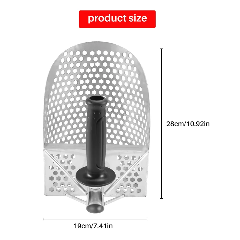 

Sand Scoop for Metal Detecting, Stainless Steel with Hexahedron 7Mm Holes for Beach Treasure Hunting Plastic Handle