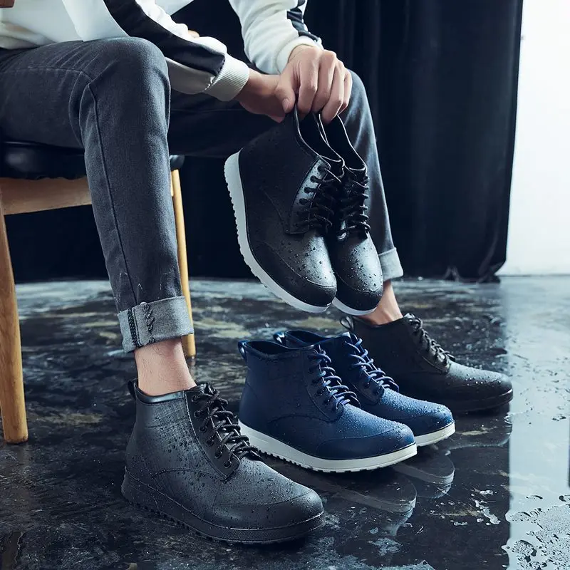 de lluvia con cordones para hombre, botines impermeables antideslizantes para exteriores, botas de agua de trabajo a la moda, botines de plataforma para novedad de 2022 - AliExpress