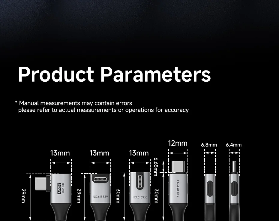 Hagibis USB4 USB-C Cable 80Gbps 240W Right Angle 8K