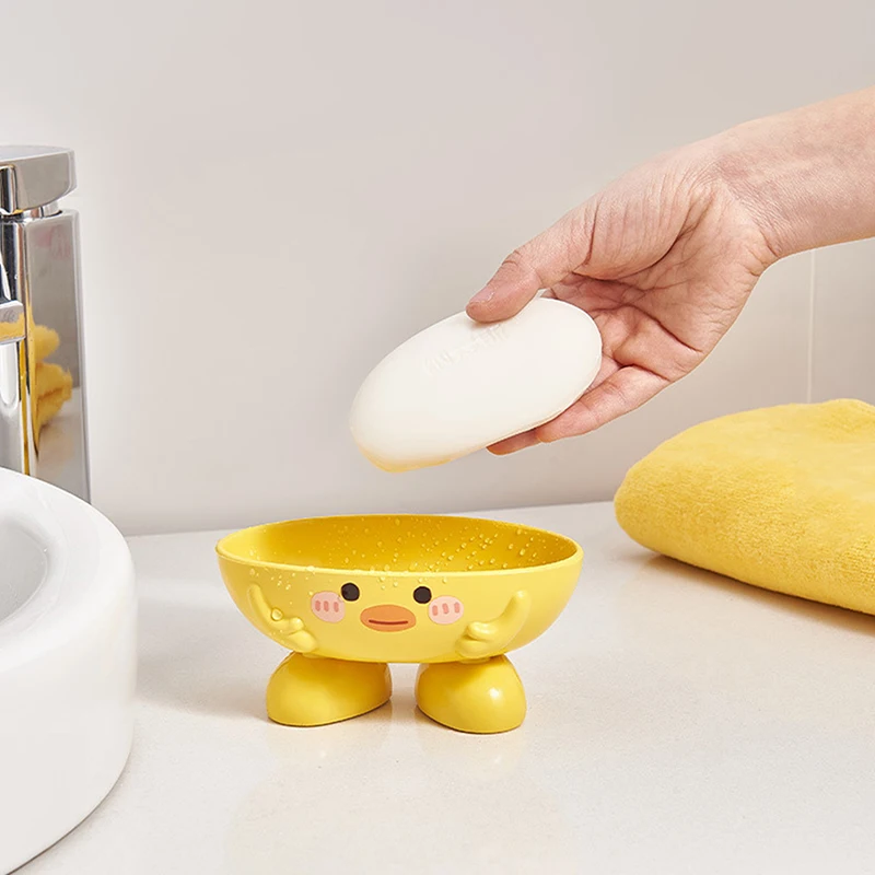 Soap Dish With Drain Duck Shape Bathroom Drain Soap Storage Container 4