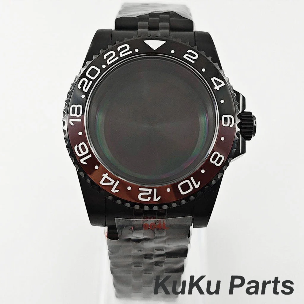 Black Purple GMT Bezel Watch Case with PVD Black Jubilee Bracelet and Sapphire Crystal