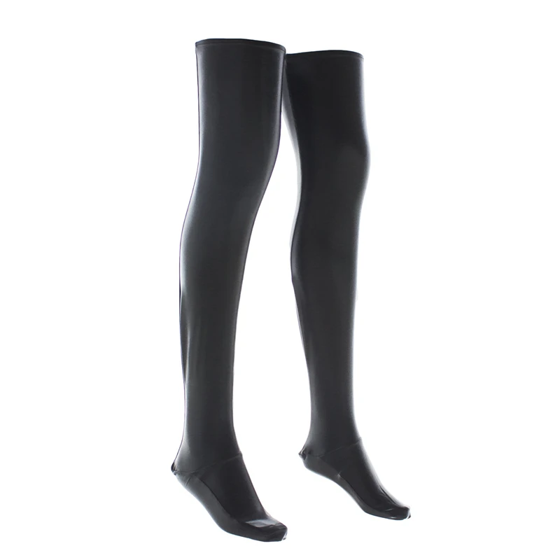 Kunstleder Gothic Damen Oversize Strümpfe Rutschfeste Halten Kniehohe Lange Medias Pole Dance Damen Schwarze PVC Latexstrümpfe – Detail 4