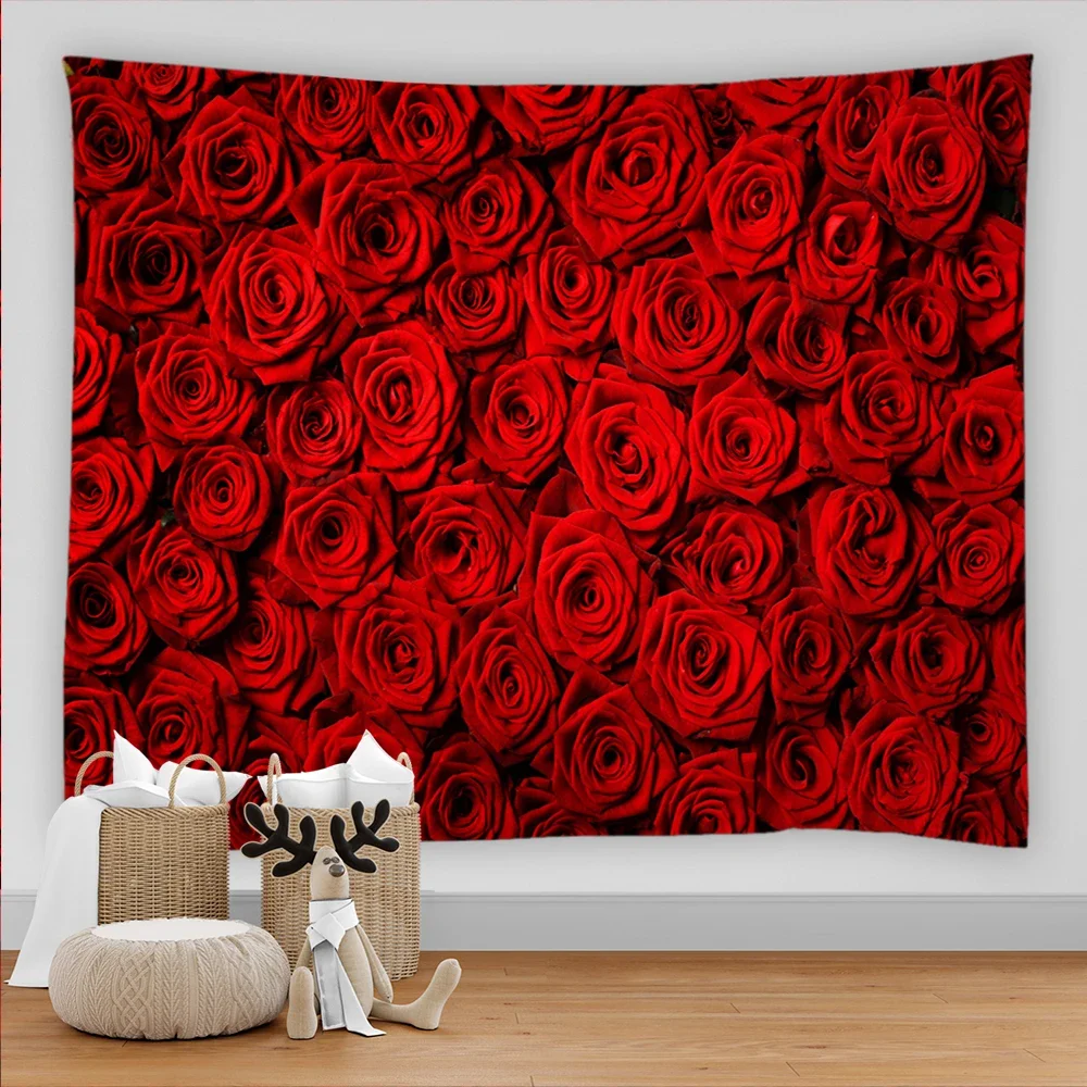 

Beautiful Flowers Red Rose Tapestry Wall Hanging Dormitory Art Decoration Polyester Decoration Home and Bedroom Living Room