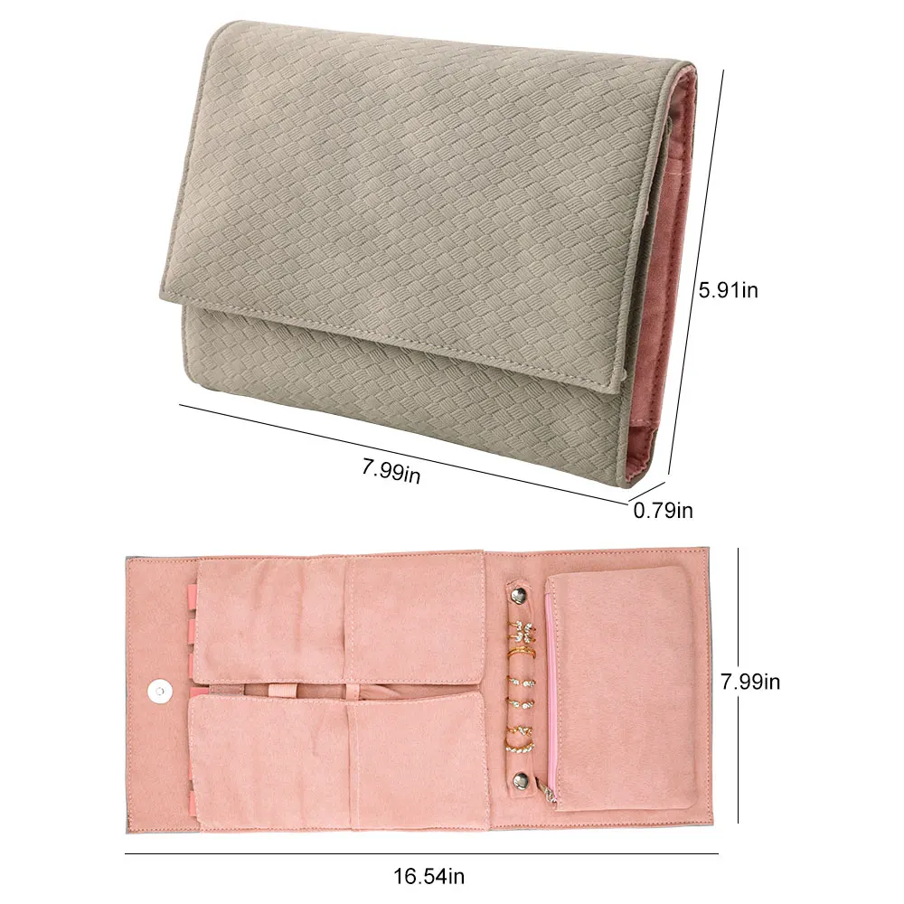 Portable Large Travel Jewelry Roll Bag Pendant Necklace Bracelet Chain Storage Carrying Case Watch Bangle Ring Earring Organizer
