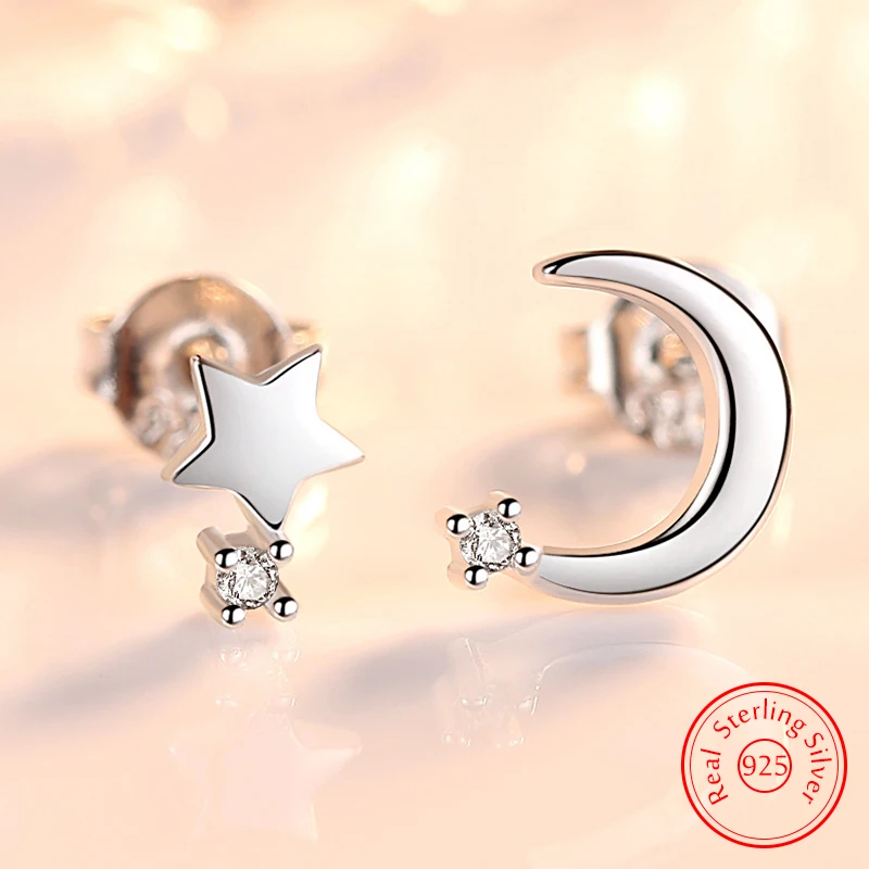Moon Star Earrings 925 Sterling Silver main image 1