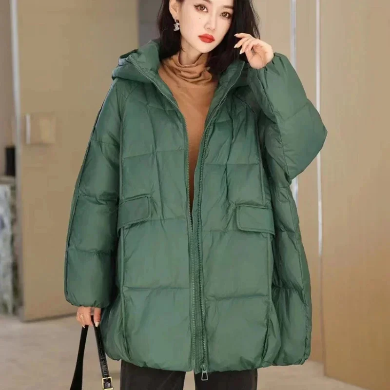 

Janveny Women 90% White Duck Down Jacket Hooded Autumn Winter Warm Oversize Puffer Coat Casual Loose Thick Parkas Female Outwear