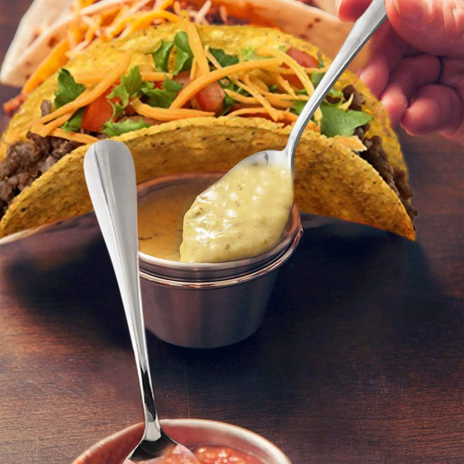 Stainless Steel Wave Shape Taco Holders Slots Kitchen Tableware Mexican Food Rack Double-Sided Seasoning Cups for Restaurant