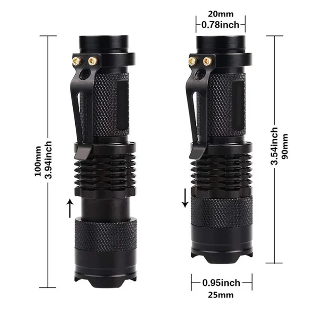 UV Flashlight LED Torch Zoomable Light 395/365nm 6