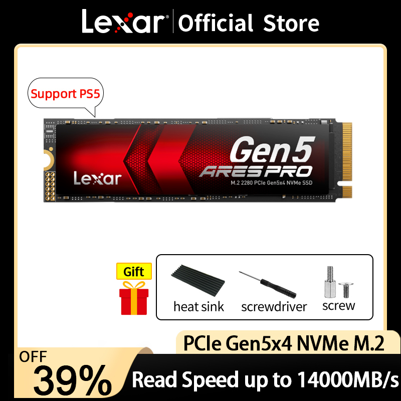 Lexar ARES PRO Solid State Drive PCle5.0×4 NVMe m.2 2280 SSD 1TB 2TB 4TB Read Speed Up to 14000MB/s for PC/Laptop/PS5