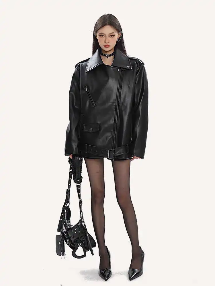 美品　real leather reversiable coat y2k Aelfric Eden Womens Leather Jacket Oversized Y2k Faux Motorcycle