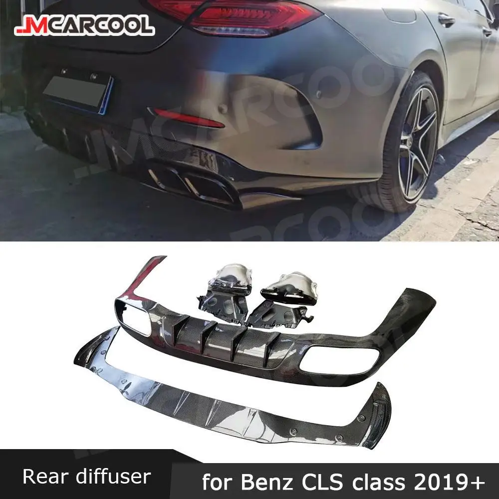 

Rear Bumper Diffuser with Silver Exhaust Tips for Mercedes Benz CLS W257 CLS300 350 450 CLS53 63 AMG 2018-2021 Carbon Fiber