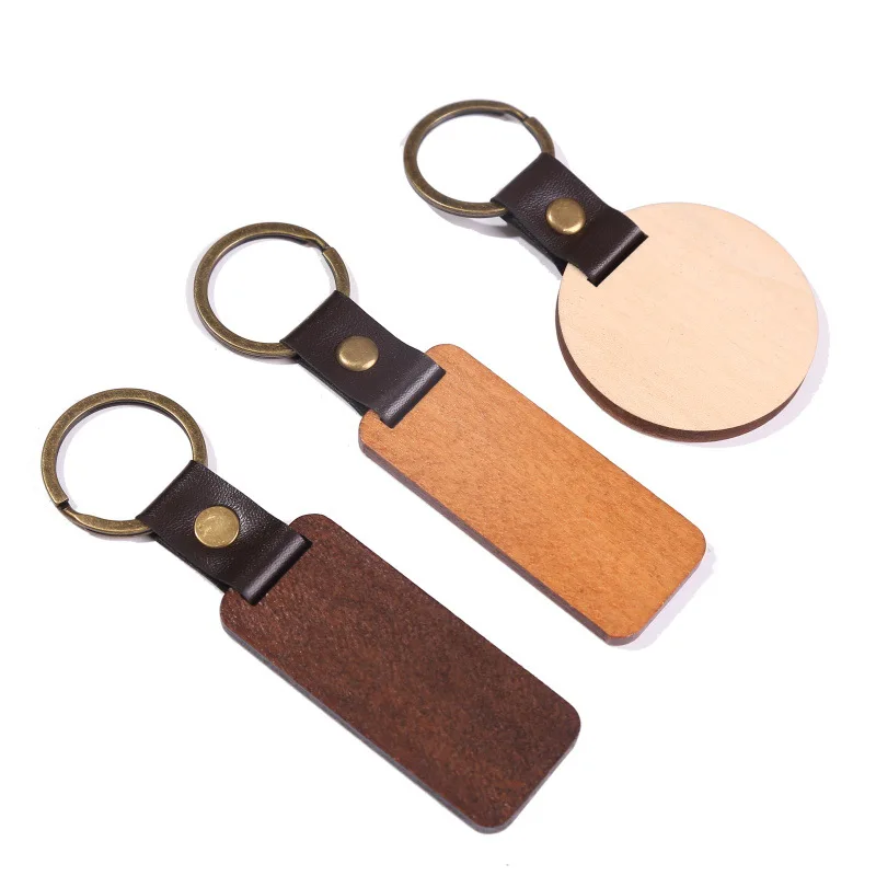 

1000Pcs Leather Wood Keychain Beech Wood Key Ring Wood Keyring