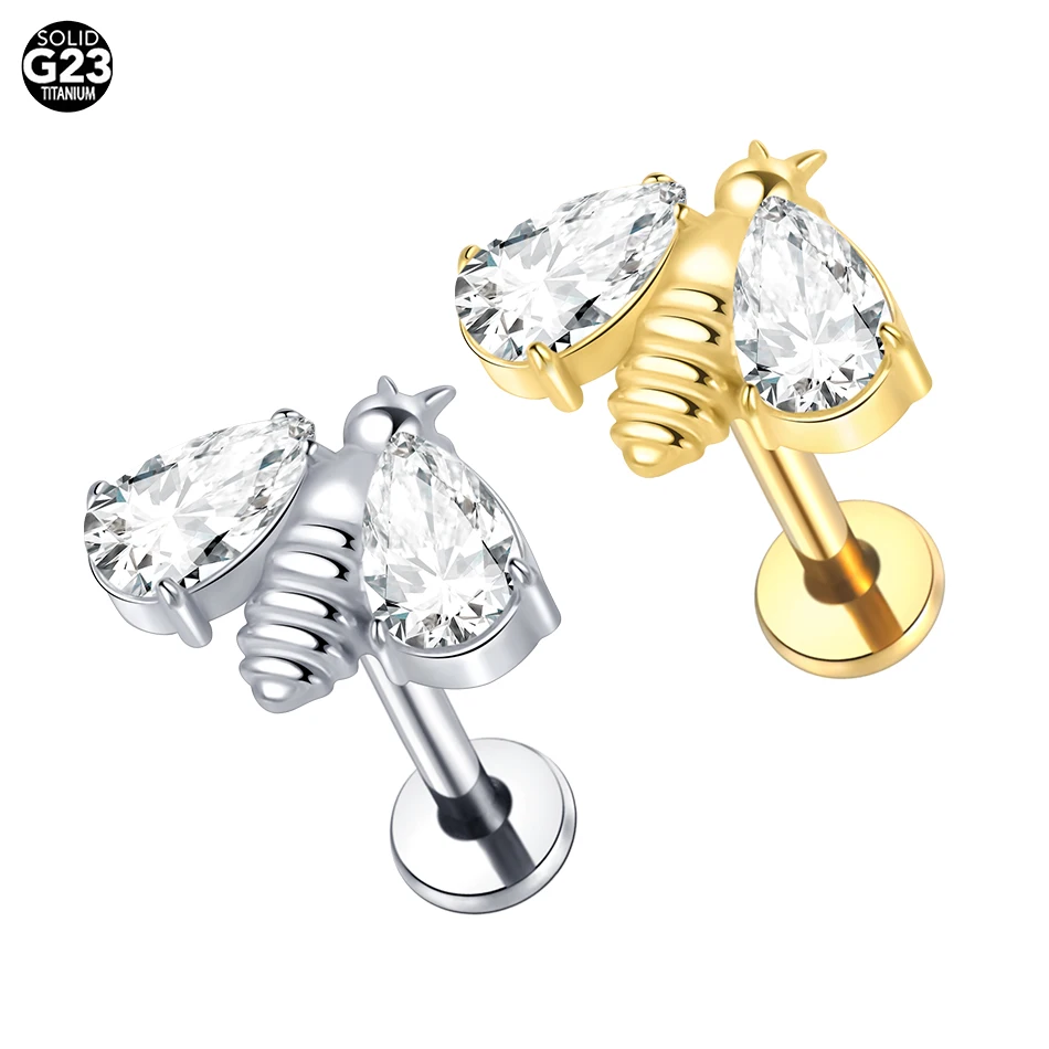 Piercing Jewelry Body Piercing Earrings Ear Piercing Jewelry Body Piercing Jewelry Body Jewelry 1Pc G23 Titanium Cz Crystal Ear Cartilage Tragus Helix Daith Piercing Internal Thread Lip Stud Labret Piercing 16G