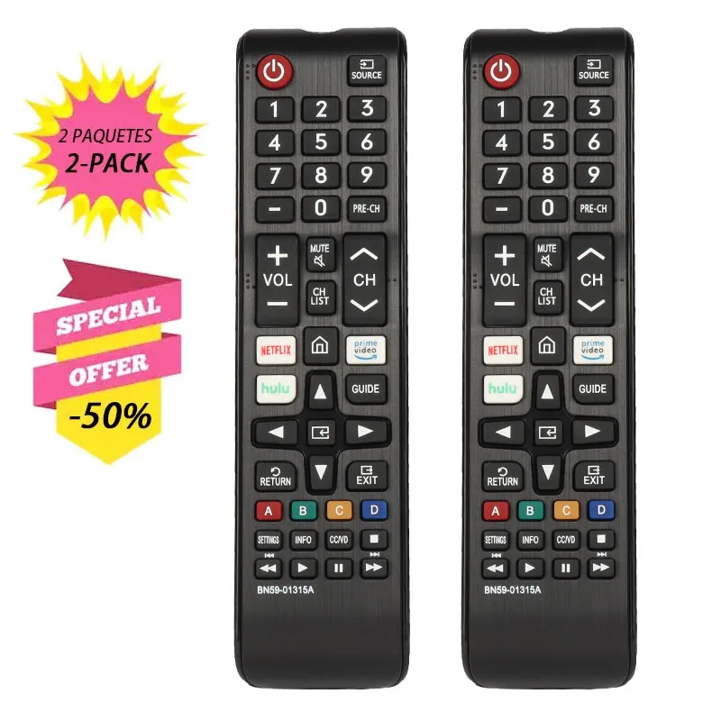 2-Pack Bn59-01315A Telecomando Sostitutivo Per Samsung 4K Crystal Uhd Led Qled Lcd Series 6/7/8/9/ Tu-7000 Tv Curva Piatta