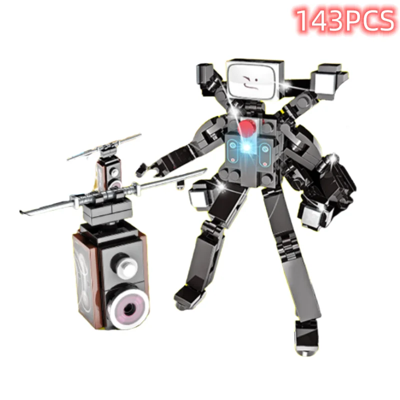 Skibidi Toilet Surveillance Man TV Compatible Building Blocks Mini Model Action Figures Toys Christmas Halloween Birthday Gift