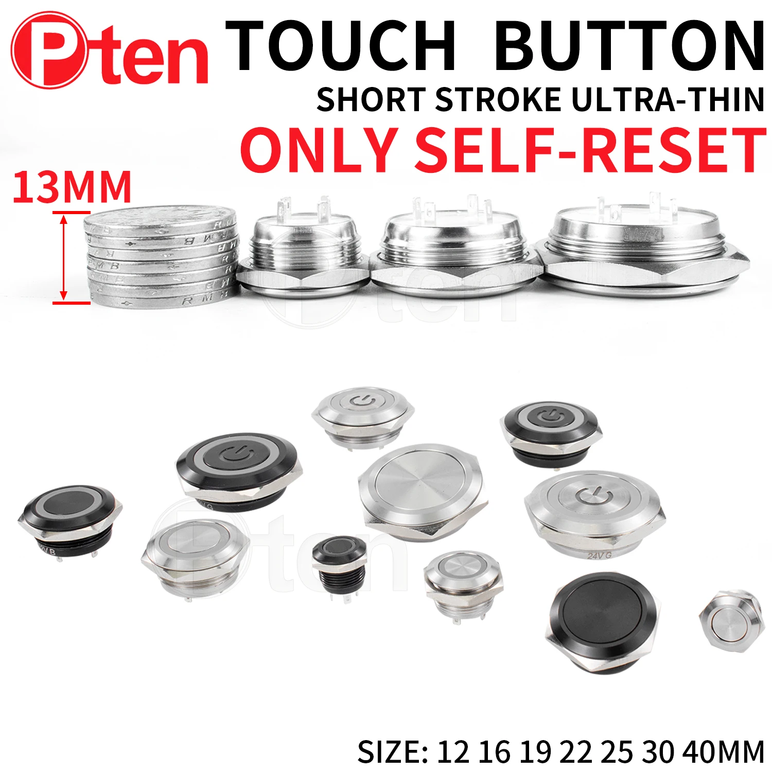 1PCS12/16/19/22/25/30mm Short Stroke Mini Waterproof Metal Push Button Switch Power Led Light Momentary 5/12/24/220V black1NC1NO push button switch