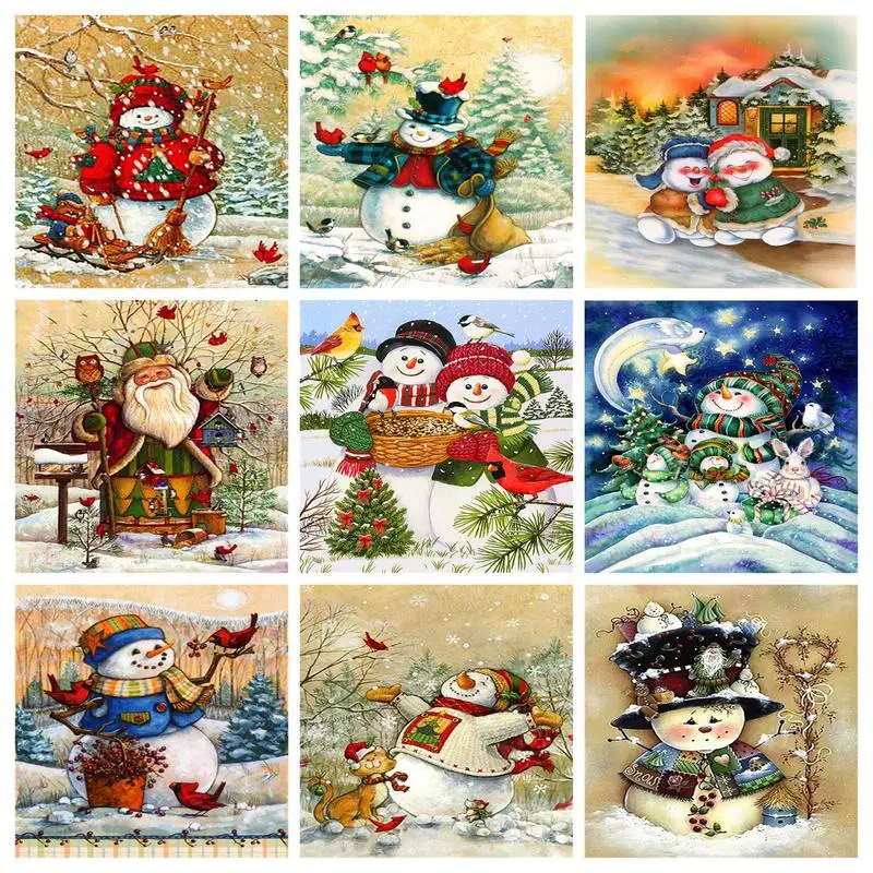 

RUOPOTY Acrylic Painting By Numbers Handmade Snowman Number Painting On Canvas Decorative Painting Gift Artwork Winter Landscape