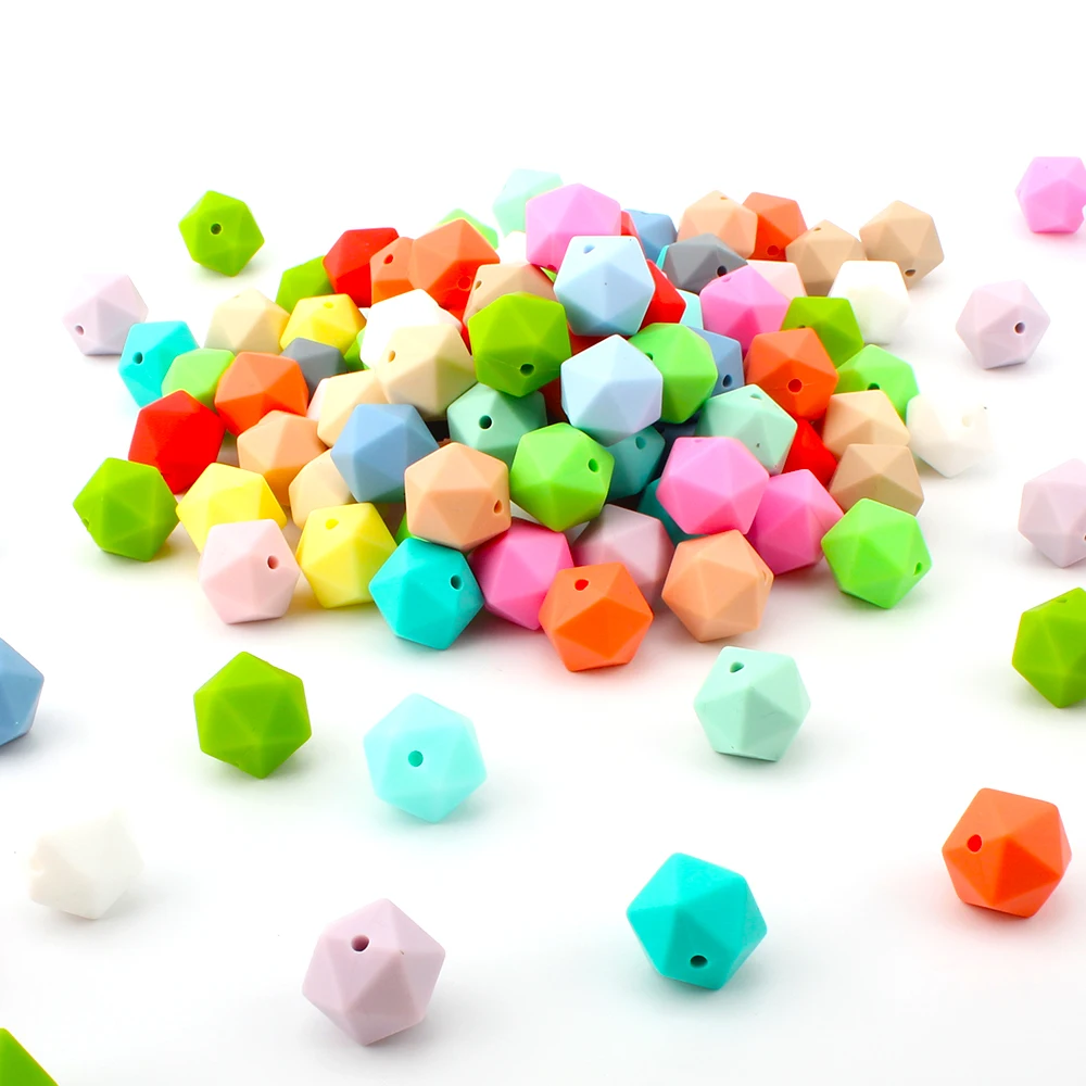 이코사 면체 실리콘 비즈 10 개, 14mm, 질긴 목걸이 펜던트, 식품 등급, 아기 Teether, BPA 무료 젖니가 남 장난감