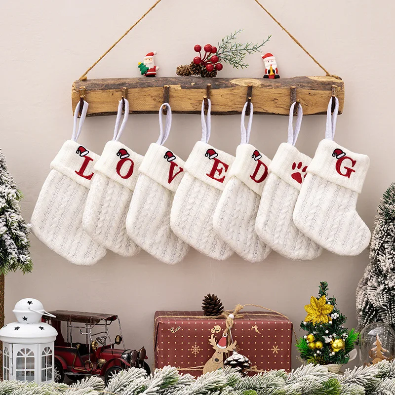 Christmas Stockings 1PC A-Z Letter Hanging Christmas Stockings Knitted Socks Christmas Tree Hanging Family Party Decoration