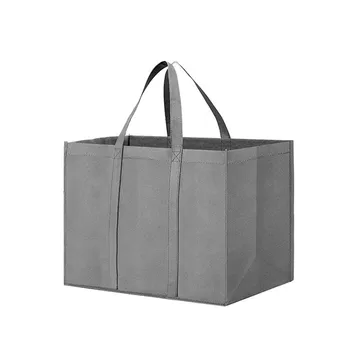 Non-Woven Black And  Gray Simple Foldable Portable Eco-Friendly Large Capacity Reusable Grocery Duty Shopping Bags Totes Handbag 4