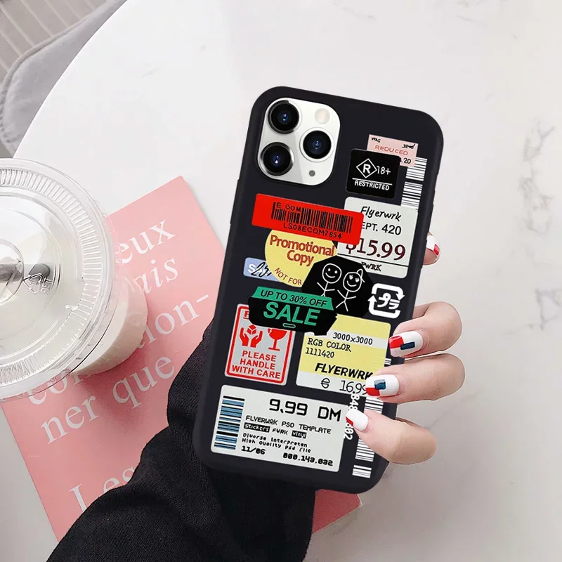 JAMULAR Mode Retro Bar Code Label Telefon Fall Für iPhone 11 13 Pro 12 X XS MAX XR SE20 7 8 6Plus Weiche Silikon Abdeckung Fundas – Detail 1