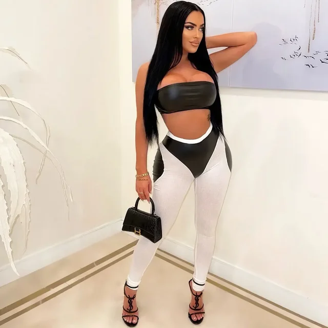 Isabel PU Leather Strapless Ribbed Pant Set 7