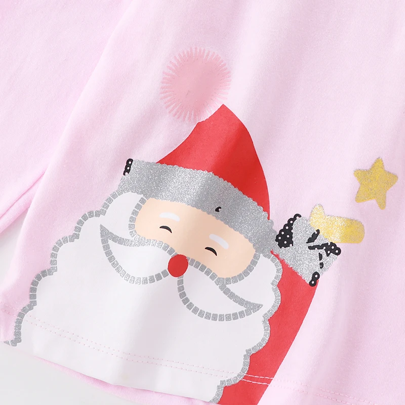 2Pcs Kids Clothes Baby Girls Autumn Spring Christmas Cartoon Santa Claus T shirts Tops+ Pants Sets Children's Clothing Cotton
