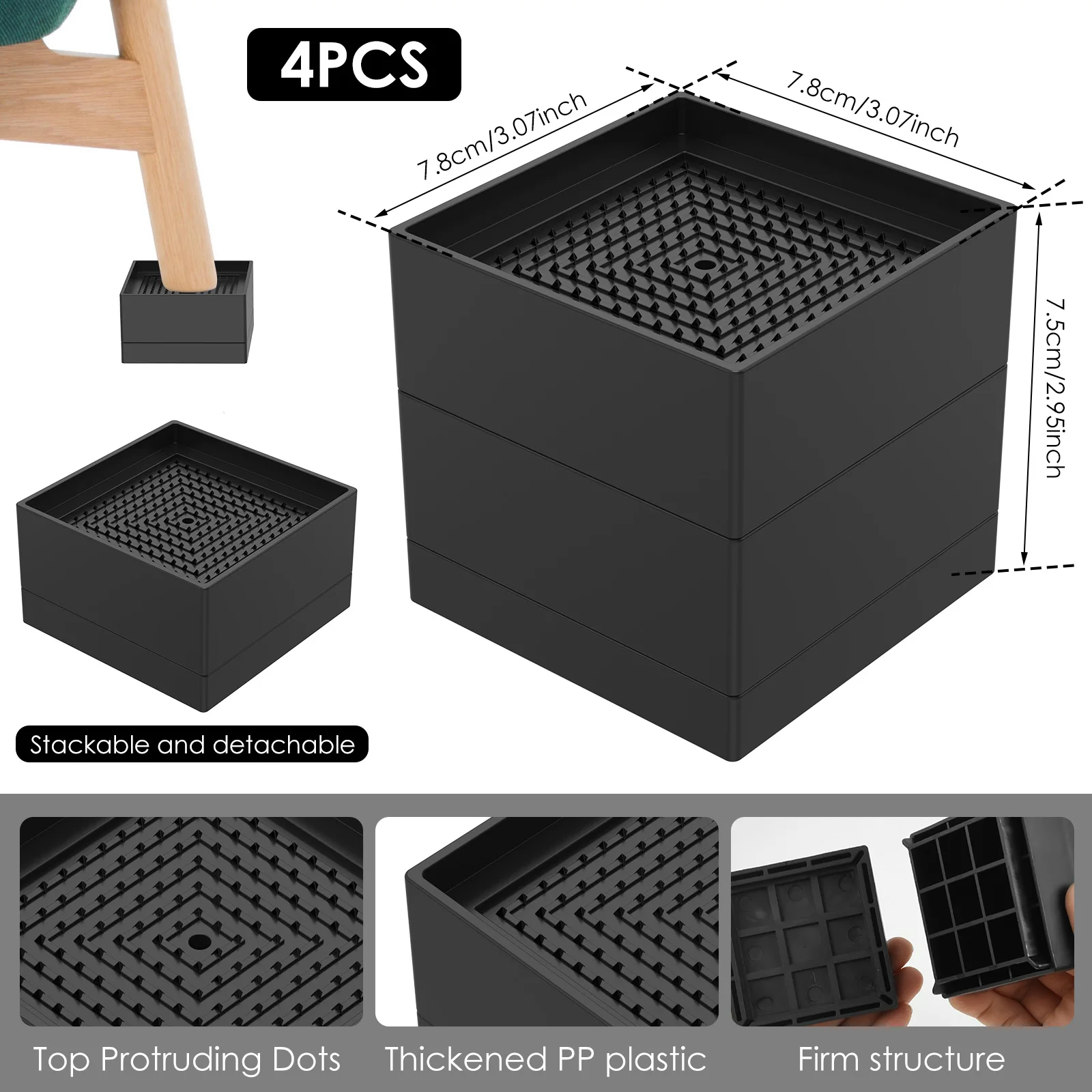 4pcs מיטה stackable מיטה מסוכן פלסטיק ללא להחליק רהיטים riser מיטה מתכווננת רב תכליתית עבור שולחן ספה שולחן ספה שולחן