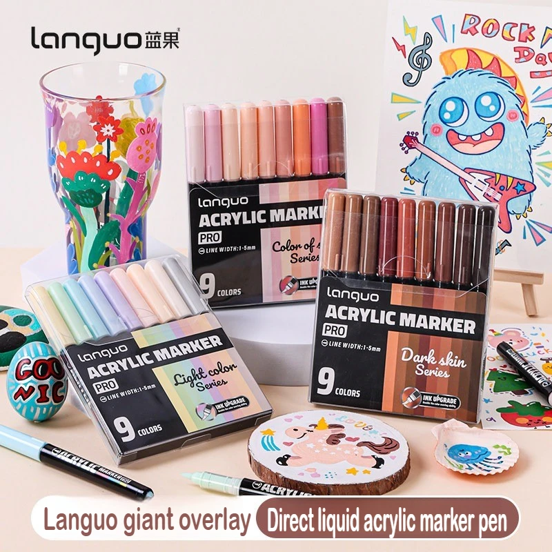 LANGUO 192/9 색상 헤비 컬러 프로 다이렉트 리퀴드 아크릴 마커 스마트 잉크 컨트롤 소프트 팁 문구 사무용품 학교 용품