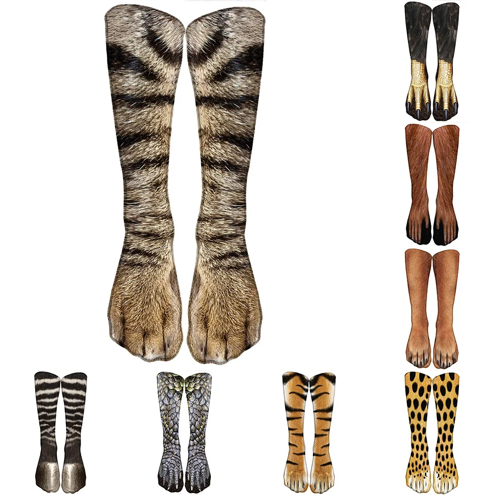 Animals Paws Feet Socks Funny Leopard Tiger Cotton Socks For Women