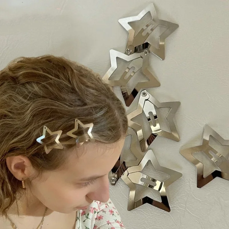 10/25/50/100/200 Stück Silber Stern Haarspangen für Mädchen Y2k Filigraner Stern Metall Snap Clip Haarnadeln Haarspangen Haarschmuck