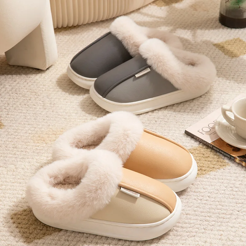 

Cotton Slippers Mens Winter Plush Women Cotton Slippers Warm And Comfortable Home Slippers Light Slides Shark Thick Bottom Mules