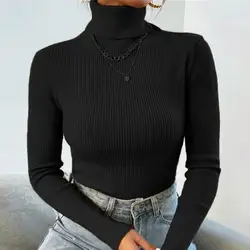 New 2023 Autumn Winter Women Long Sleeve Knit Turtleneck Pulls Sweater Casual Rib Jumper Tops Female Home Pullover Clothes