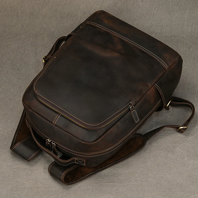 2023 New arrival leather backpack computer backpack 15.6 inch laptop bag for men male travel bags vintage business daypack men 6