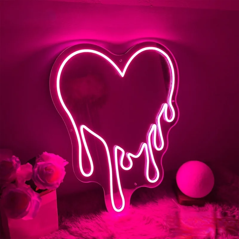 

LED Neon Light Heart Mirror Aesthetic Room Decor Atmosphere Love for Bedroom Wedding Decoration US/EU/UK/AU Plug 12 Colors