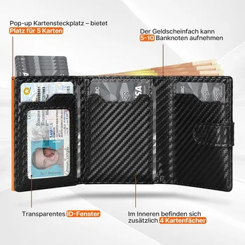 Portafoglio Pop-Up con Scomparto per Monete, Protezione RFID, Porta Carte di Credito per Uomo