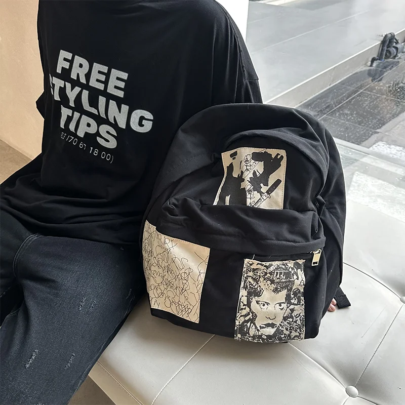 

2024 New Style Sticker Fashion Schoolbag Ins Style Niche Fashion Backpack Designer Luxury Brand High Quality Vintage Clean FIt