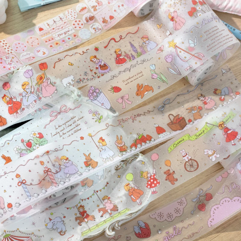 6롤 - 동화 속 달콤한 상자 PET 반짝이 모래 다이 커팅 아트 프레시 핸드북 테이프, 핸드북 재료, DIY 스크랩북에 사용