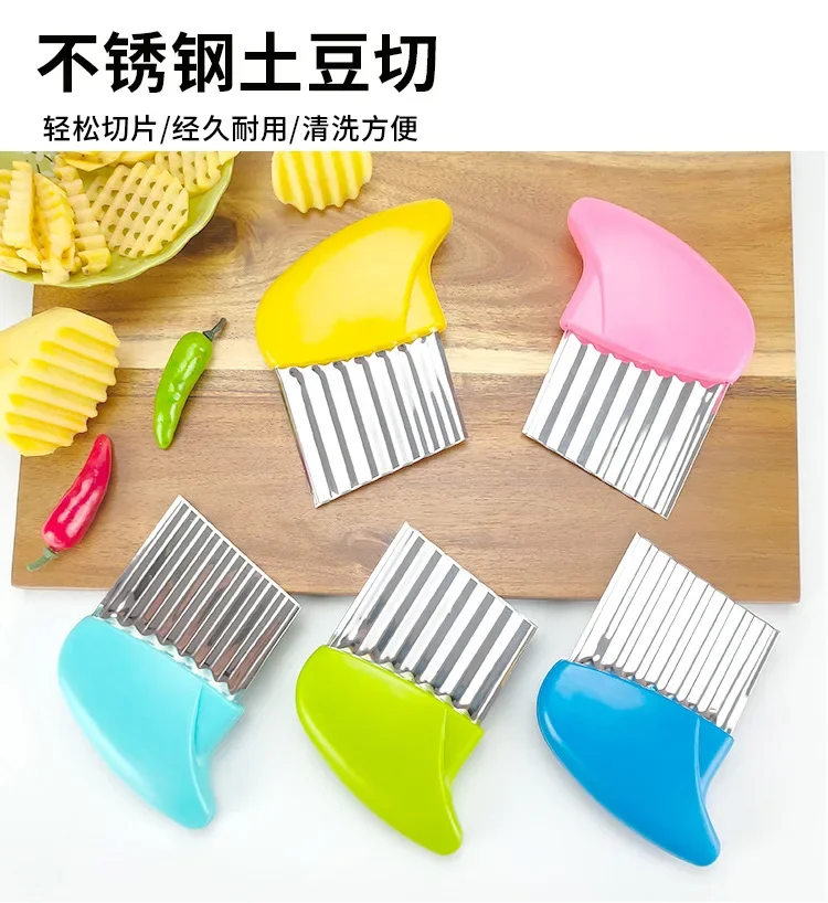 Description Picture 3 of itemStainless Steel Wavy Knife Potato Cutter Chips French Fry Maker French Fries Chopper Potato Knife Chopper Crinkle Wavy Slicer