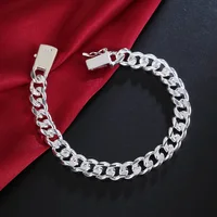 Bracelet en argent Sterling 925 massif pour hommes et femmes, chaîne de 8/10mm, bijoux de mariage nobles, breloques à la mode, cadeau d'anniversaire de fête 6
