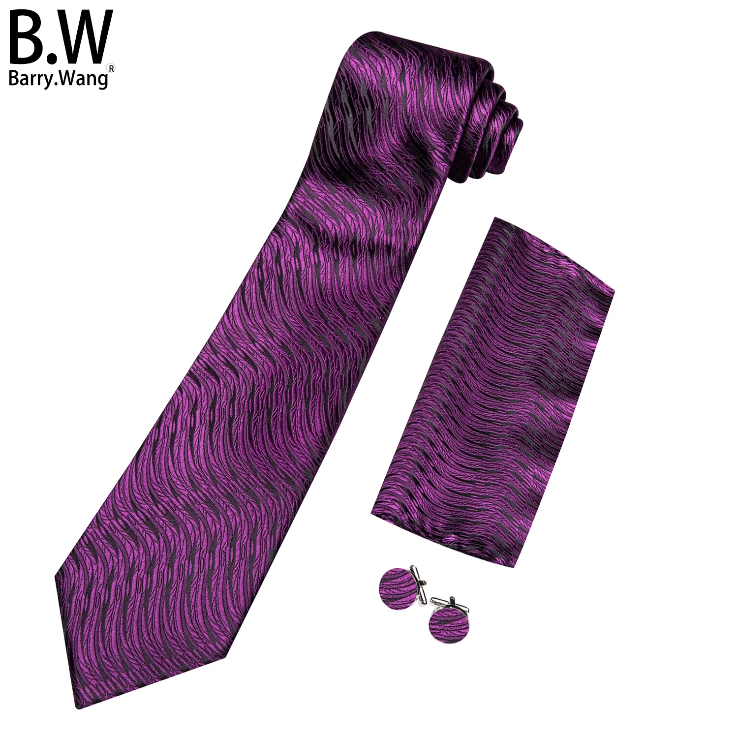 

Barry.Wang Designer Silk Men Tie Handkerchief Cufflinks Set Purple Red Green Jacquard Novelty Necktie for Male Wedding Business
