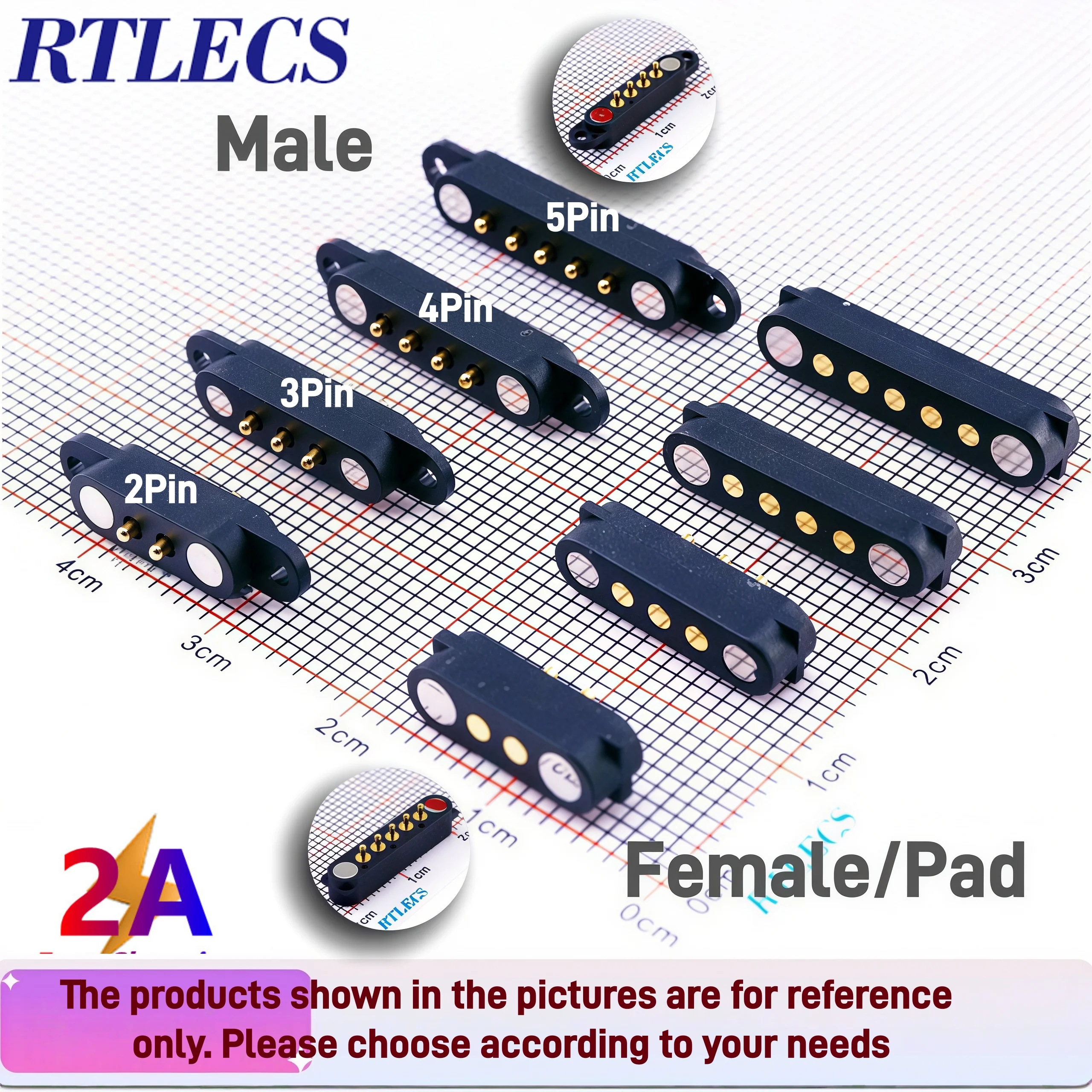 Spring Loaded Magnetic Pogo Pin PCB Connector - 2.54mm Pitch, 2A DC, Multiple Pole Options
