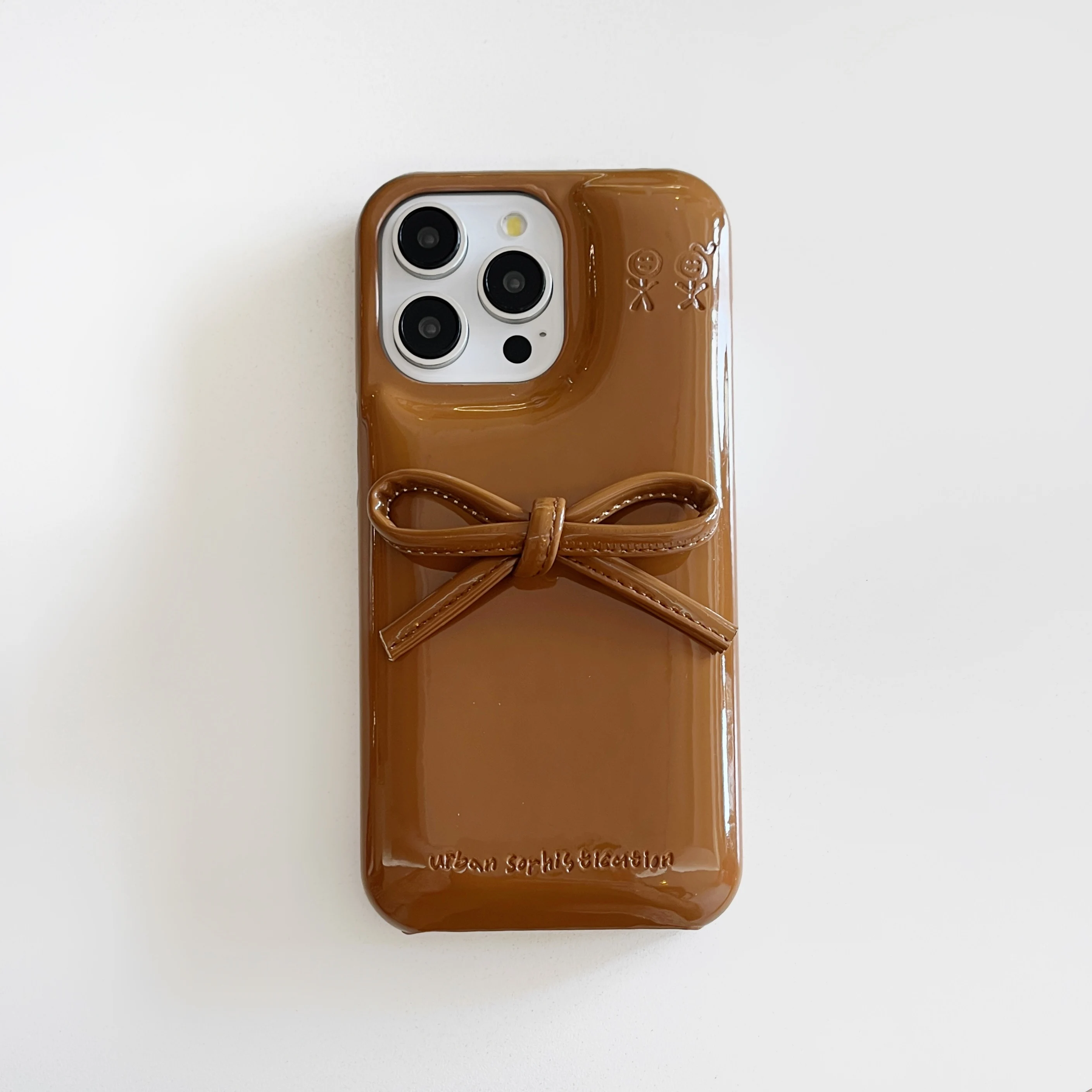 Korean Cute Bow Kawaii Glossy Leather Phone Case Cover