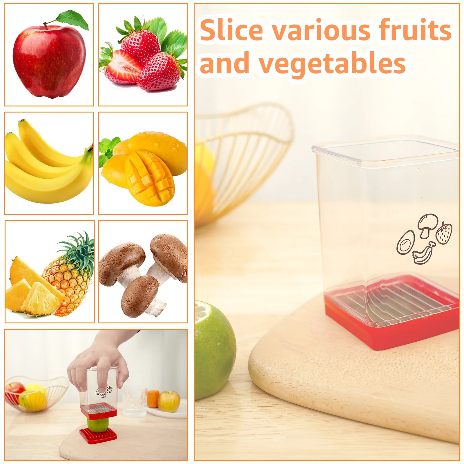 Fruit Slicer Food Slicer Speed Cup Slicer with Push Plate Portable Cup Slicer Efficient Multifunctional Cutter Compact Strawberry