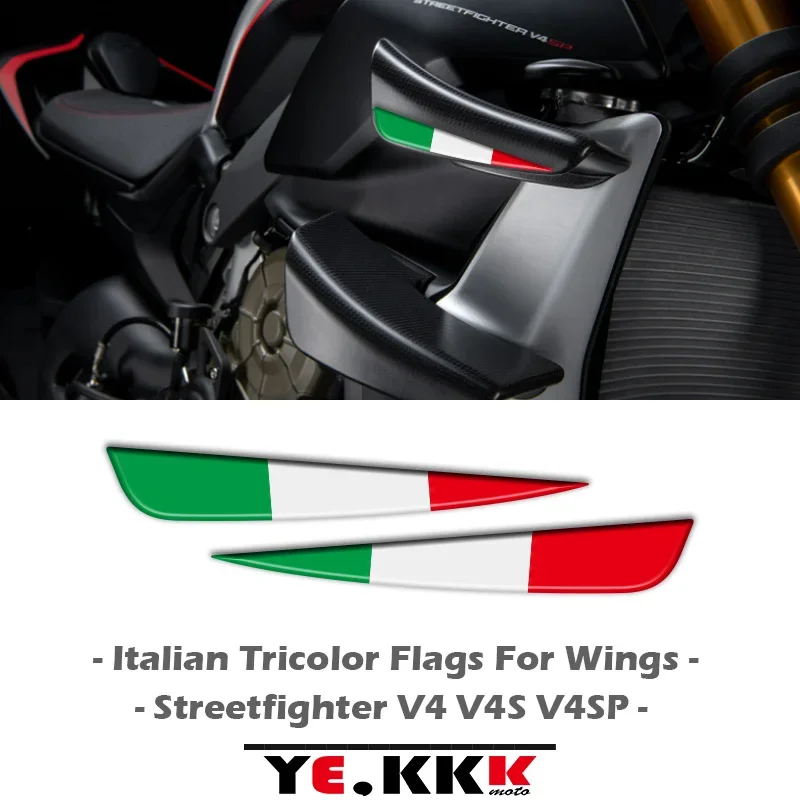 Italian Tricolor Flags for Wings 3D Winglet Flank Sticker Decal For DUCATI Streetfighter V4 V4S V4SP