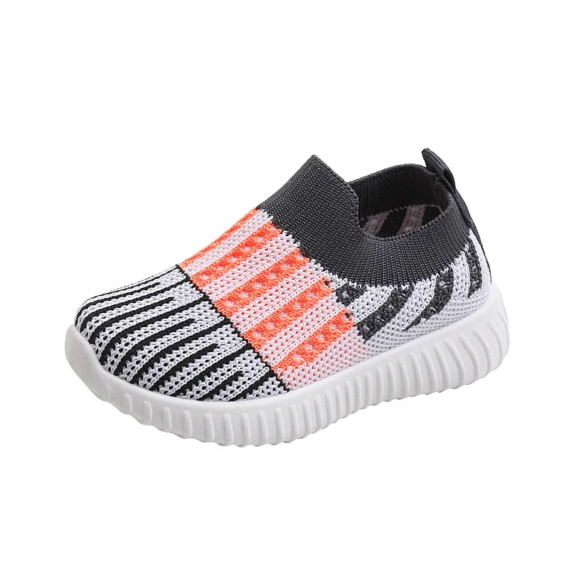 Kids Casual Shoes Children Sneakers Boy Striped Knitted Sneakers for Girls Slip-On Sports Sock 2-8 Years Tennis Shoes Spring